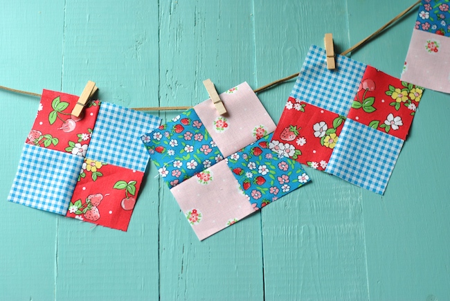 Four-Patch Quilt Blocks Hanging on Clothes line