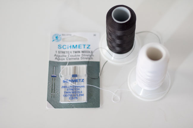 black and white thread with twin needles