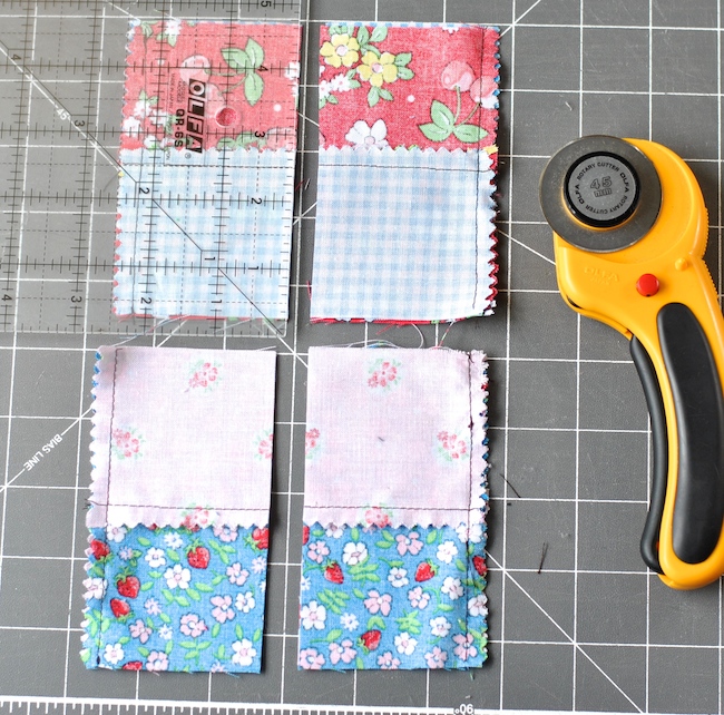 Cutting Fabric into Four-Patch Quilt Block