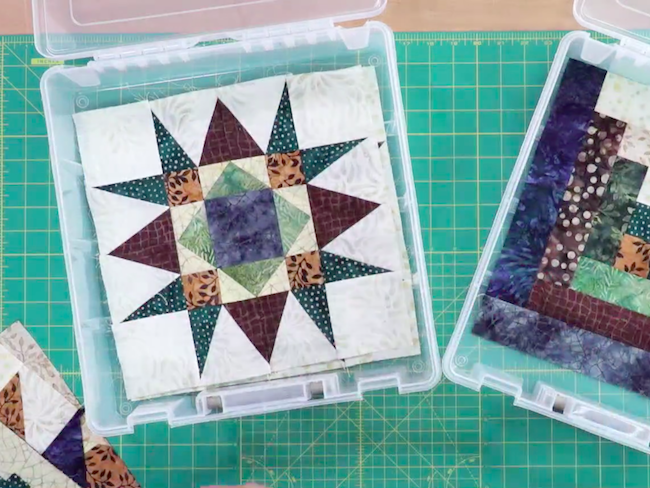 Quilt Blocks in Storage Bins