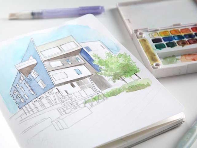 Watercolor Building in perspective