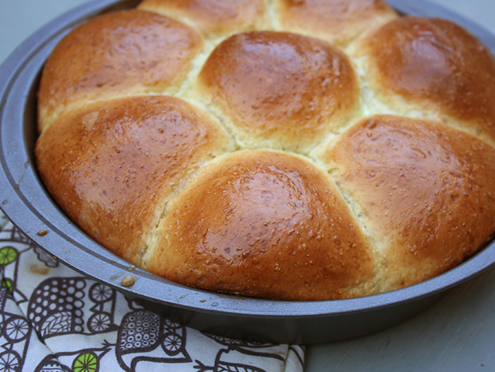 Japanese milk bread rolls in cake pan