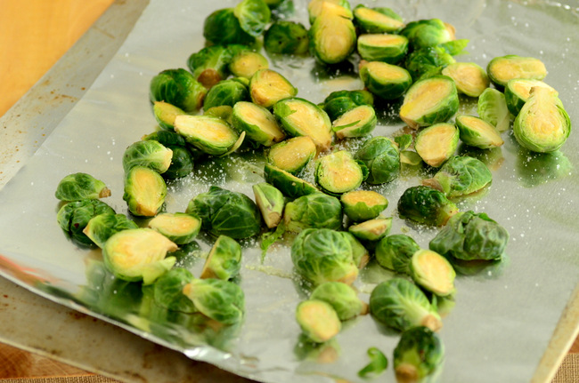 Brussels sprouts on pan