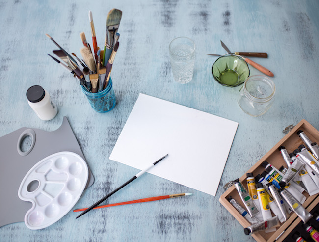 Organized Work Station for Acrylic Painting