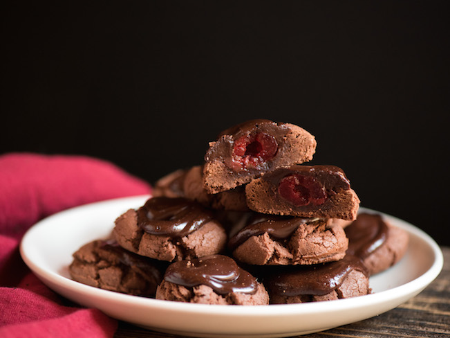 Chocolate Cherry Cookies on a Plate