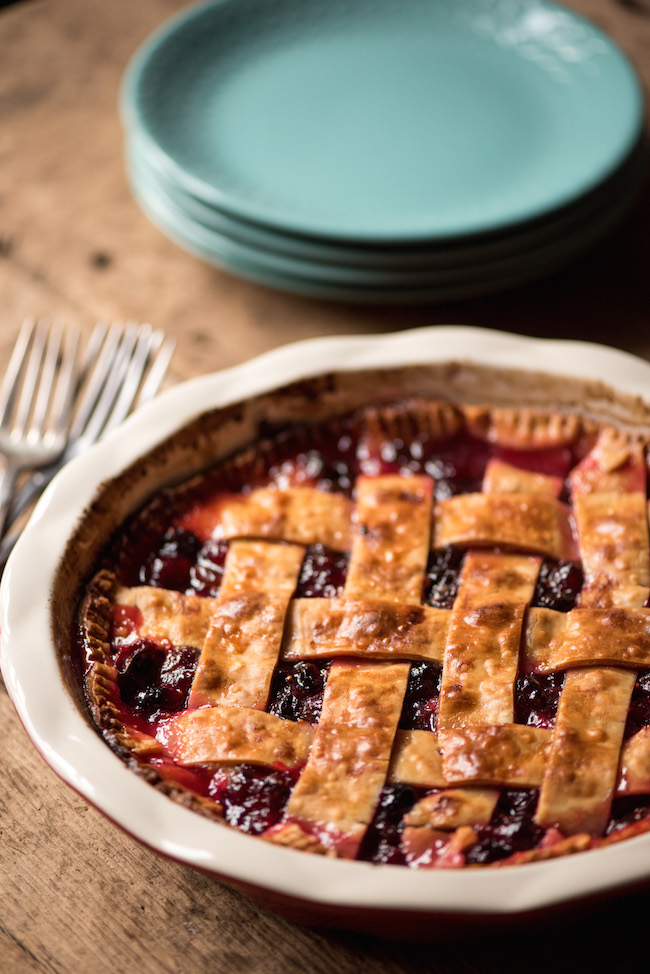 Cranberry Raisin pie with lattice crust