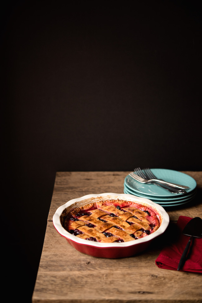 Cranberry Raisin Pie in Red Pie Tin