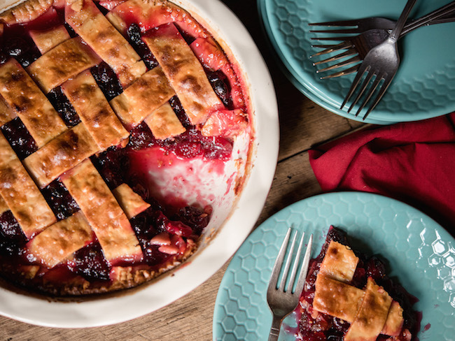 Cranberry Raisin Pie with a Slice Removed