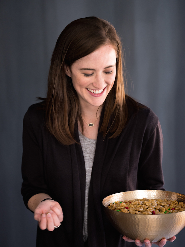 Kristin with Bowl of Christmas Crack