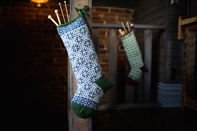Colorful Christmas Stockings Filled With Knitting Needles