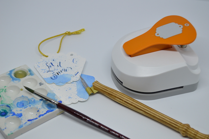 Supplies for making watercolor gift tags