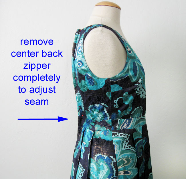 adjust center back zipper