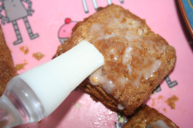 Brush with glaze on gingerbread buttermilk biscuits