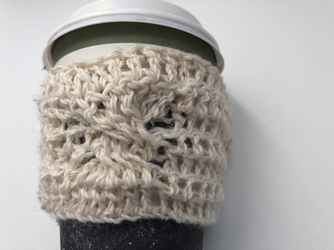 crochet cup cozy on coffee cup