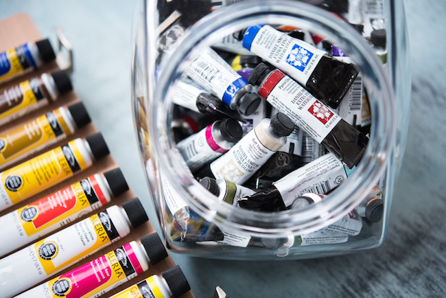 Tubes of Paint in Jar and on Tray