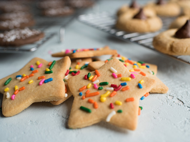 Crispy star sugar cookies with rainbow sprinkles