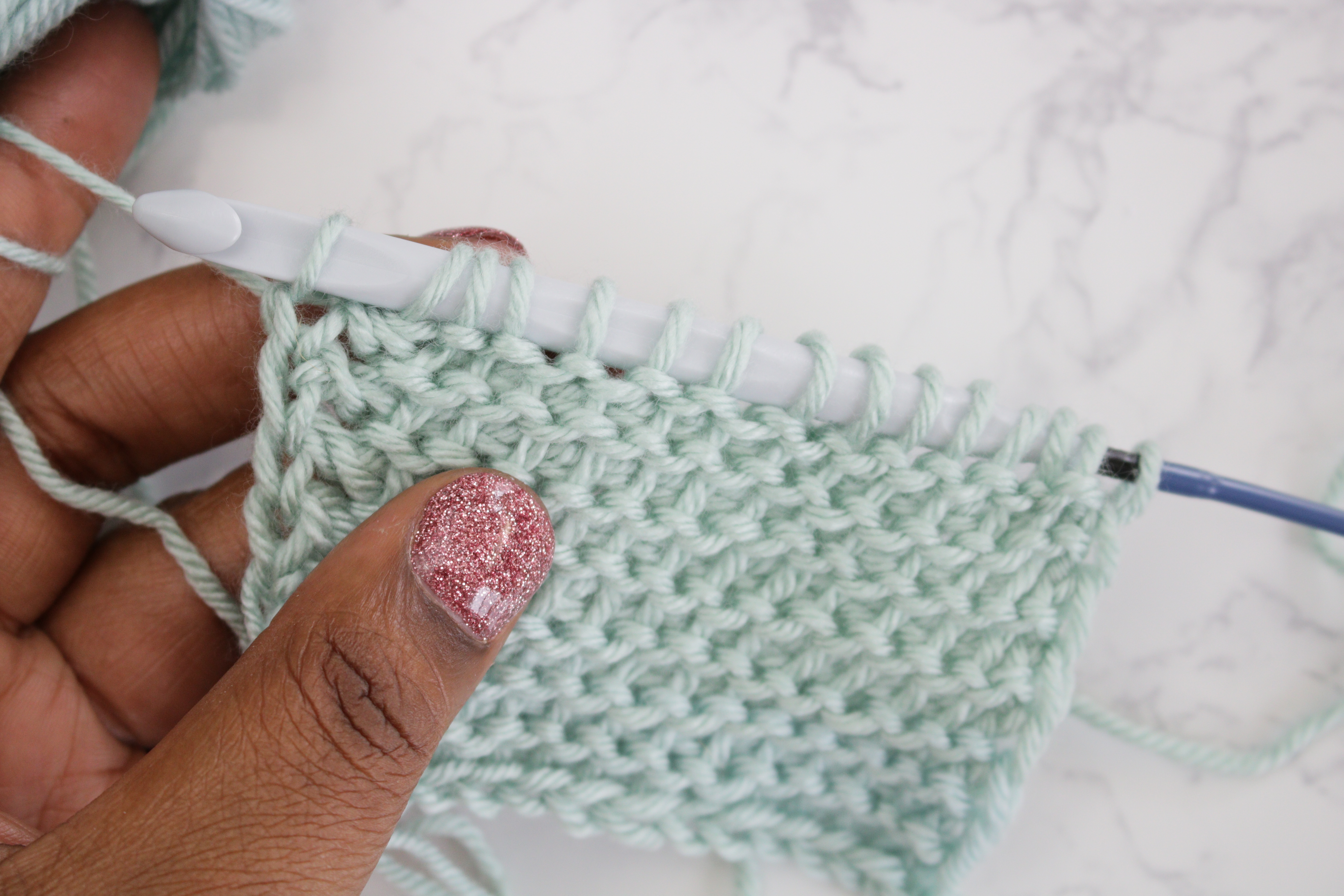 ready for return pass on tunisian crochet purl stitch
