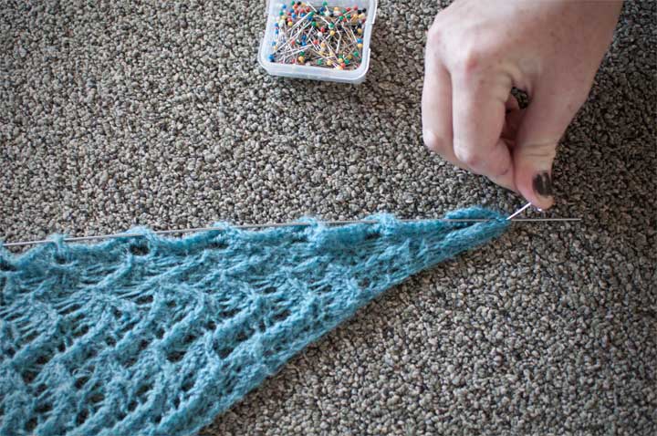Blocking Wires: Run blocking wires through the top edge of the shawl.