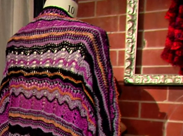 Tunisian Crochet Shawl on Mannequin