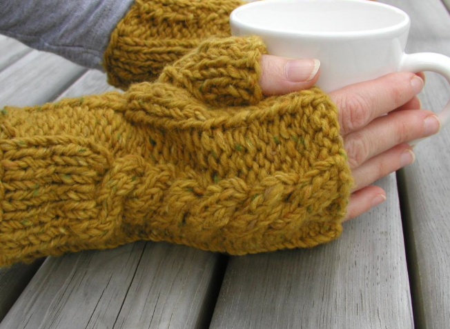 knit cabled warmers