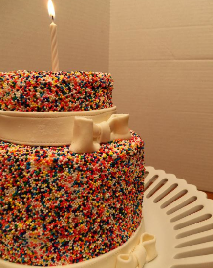 Cake Covered with Multicolored Oblong Sprinkles