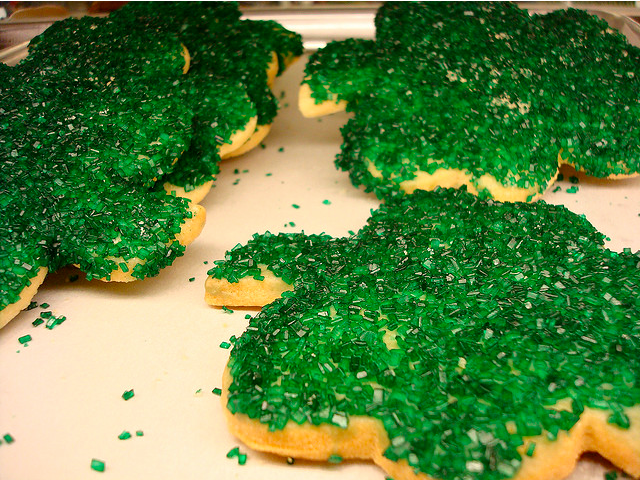 Green Sanding Sugar on Clover Cookies