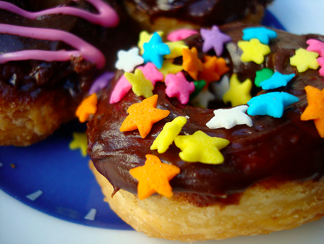 Colorful Star-Shaped Sprinkles on Doughnut