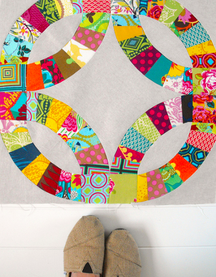 Quilt Created with Curved Piecing, Hanging on Wall