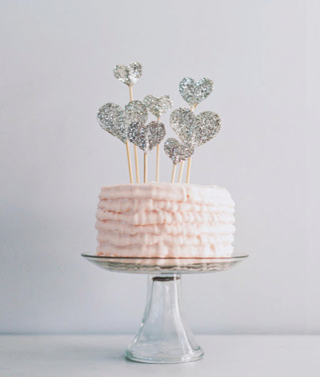 Sparkly Glitter Hearts on Pink Cake 