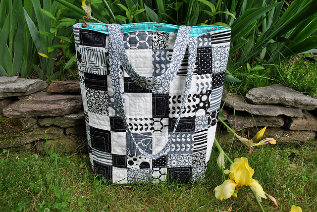 Black and White Quilted Patchwork Tote