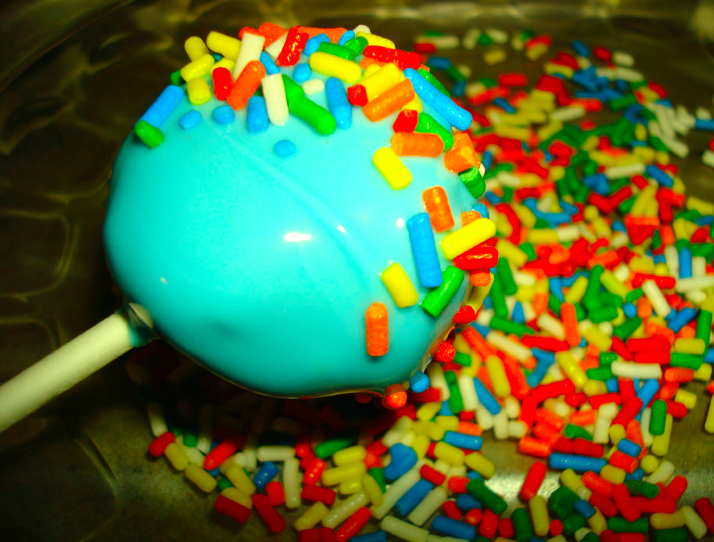 Cake Pop Coated in Candy and Sprinkles
