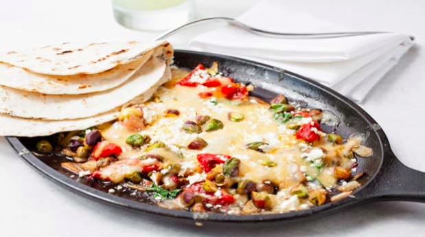 Pistachio Dish in Cast Iron Skilled with Tortillas