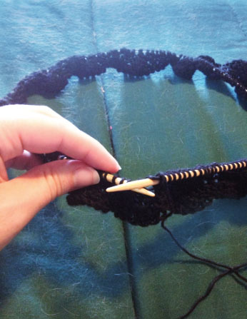 Hold circular knitting needles right side out 