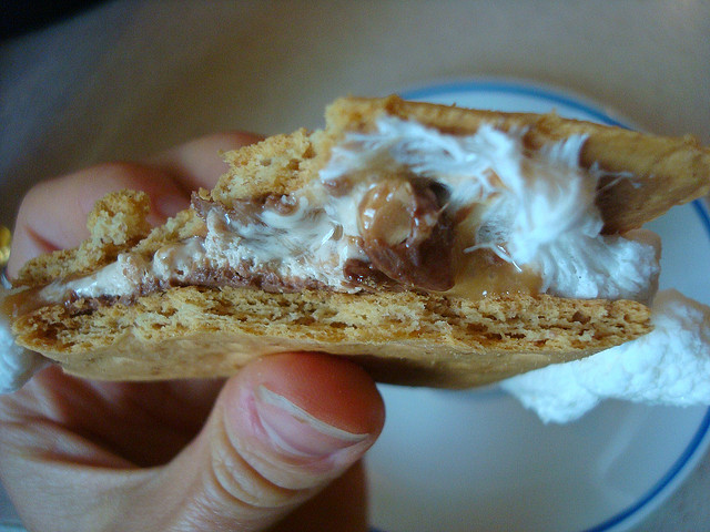 Hand Holding a S'more, Showing Off a Cross Section