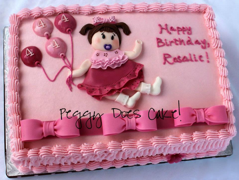 Pink Cake with Little Girl and Balloons