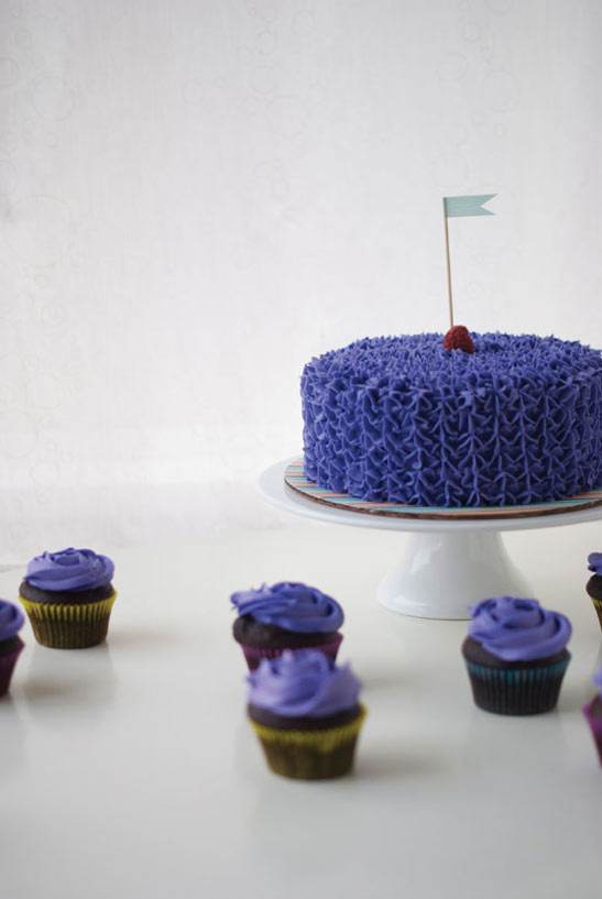 Ruffled Purple Cake on Cake Stand