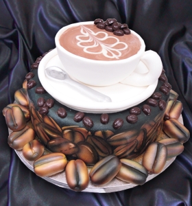 Cake Shaped Like Coffee Beans and Coffee Cup 