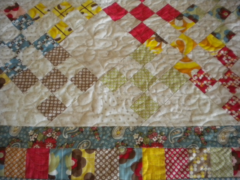 View of Colorful Quilt with Diamond Pattern