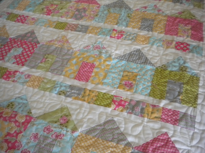 Quilt Decorated with Colorful Pastel Houses