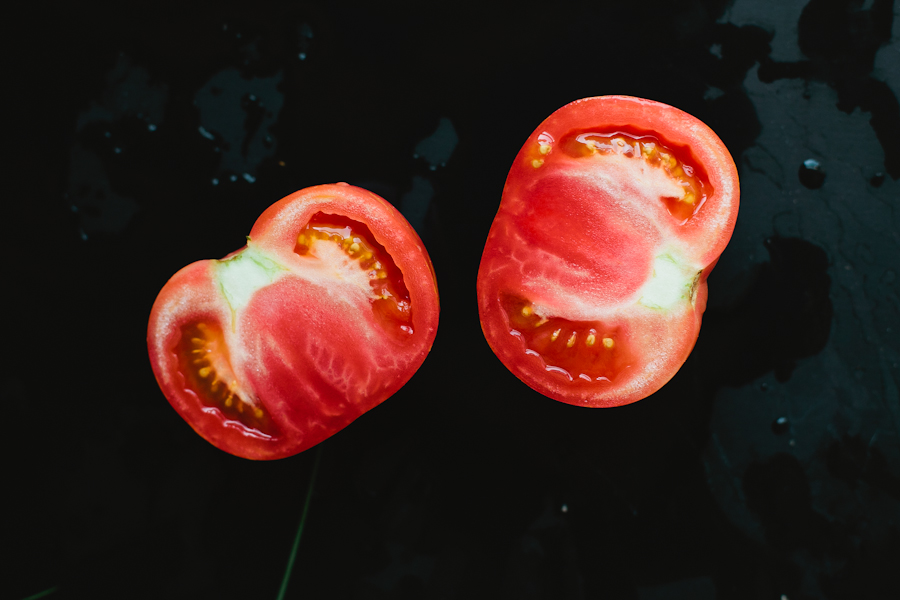 Two Halves of a Sliced Tomato