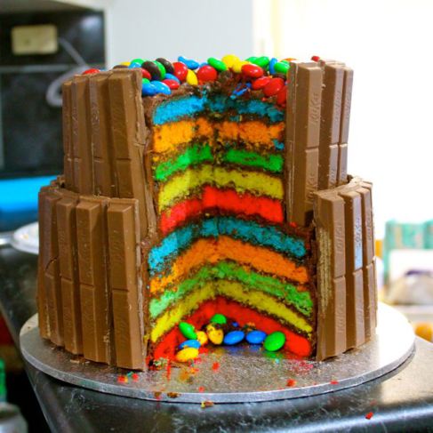 Rainbow Cake with Candy Bars