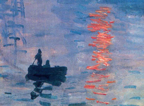 Detail of Monet painting, Boat on Water, Orange Sunset