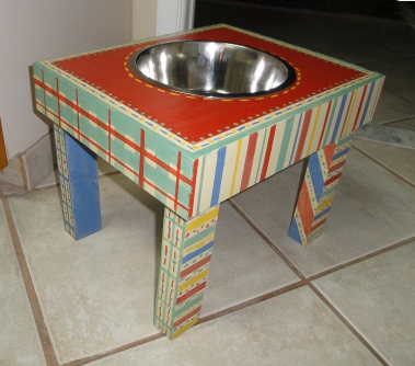 Colorful Wooden Stand with Dog Bowl