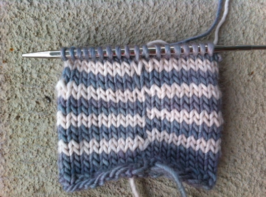 Knitting Project with Stripes on Knitting Needle