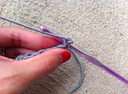 Woman's Hands Depicting Hook Insertion on Crochet Piece