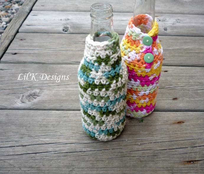 Two Glass Bottles with Knit Coverings