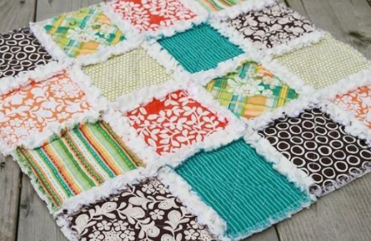 Rag Quilt with Colorful Patterned Blocks