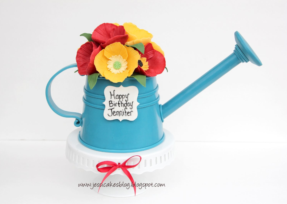 Cake Shaped as Watering Can with Flowers