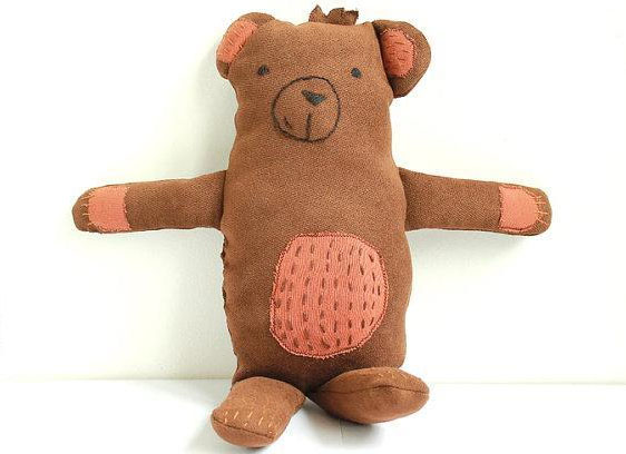 Brown Stuffed Teddy Bear with Patterned Tummy