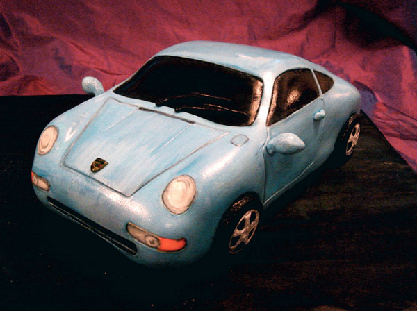 Cake in Shape of Blue Iridescent Porsche